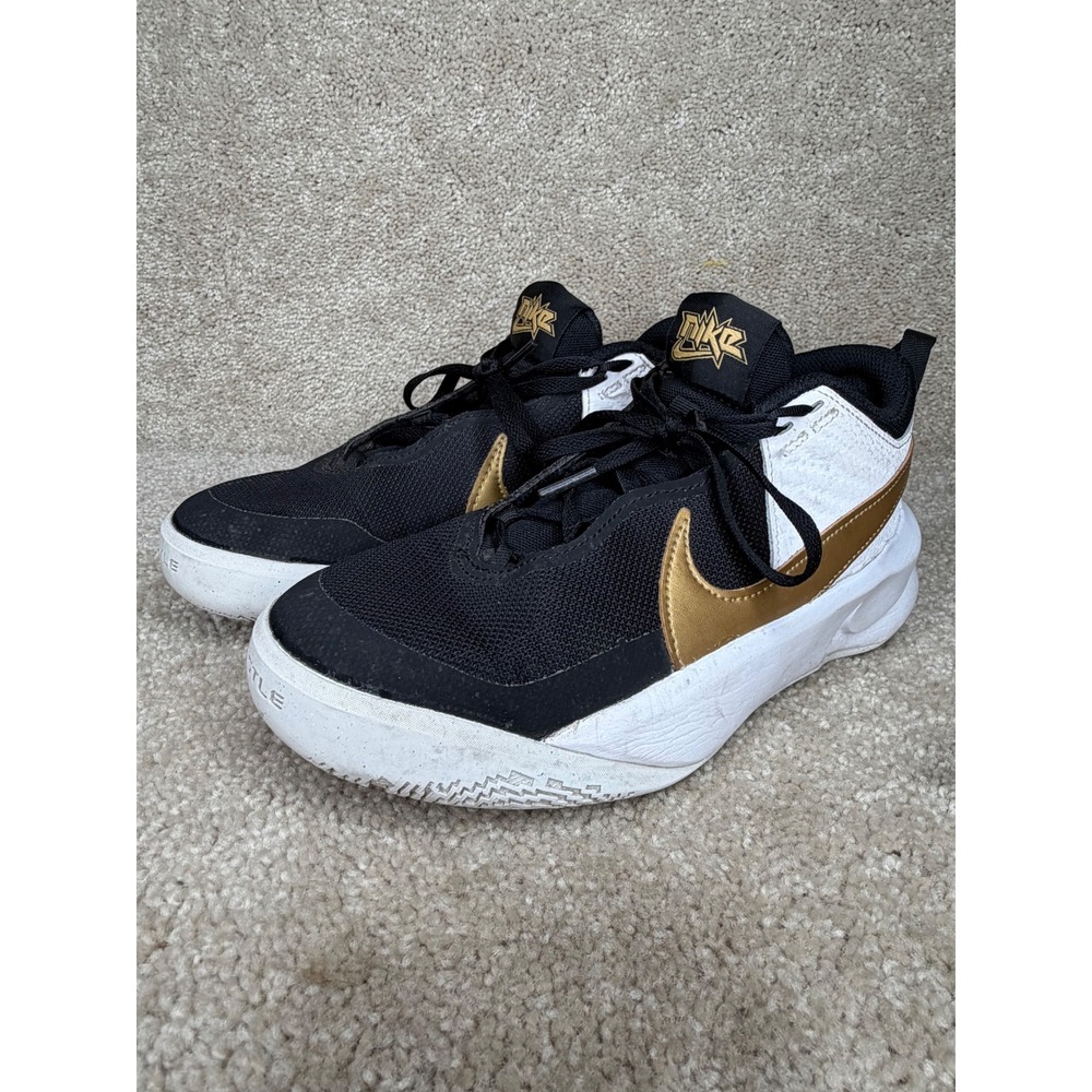 Nike Hustle D 10 Basketball Shoes Kids 4Y Black White Gold Good CW6735-002